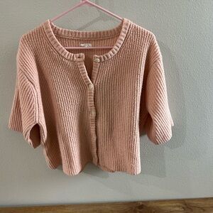 aerie Blush Pink Ribbed Button-Front Cropped Cardigan